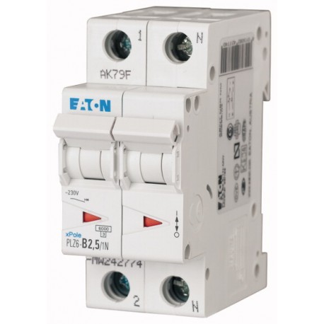 PLZ6-D2,5/1N-MW 242823 EATON ELECTRIC Over current switch, 2, 5 A, 1pole+N, type D characteristic