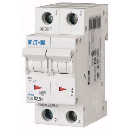 PLS6-B2,5/2-MW 242843 EATON ELECTRIC Over current switch, 2, 5 A, 2 p, type B characteristic
