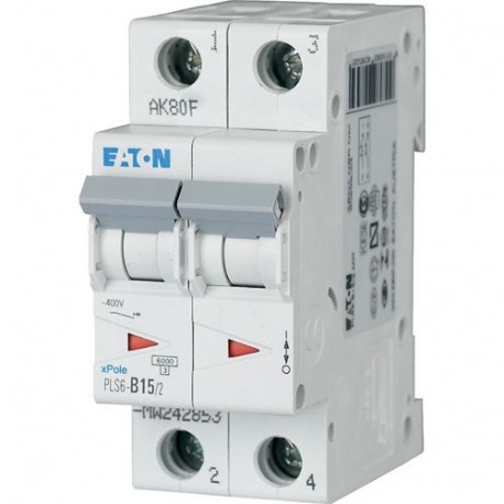 PLS6-B15/2-MW 242853 EATON ELECTRIC Miniature circuit breaker (MCB), 15A, 2p, type B characteristic