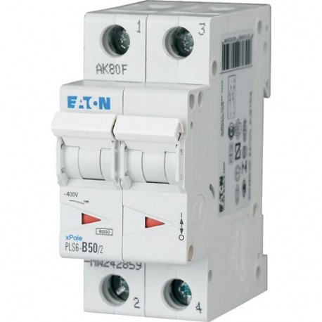 PLS6-B50/2-MW 242859 EATON ELECTRIC Over current switch, 50A, 2 p, type B characteristic