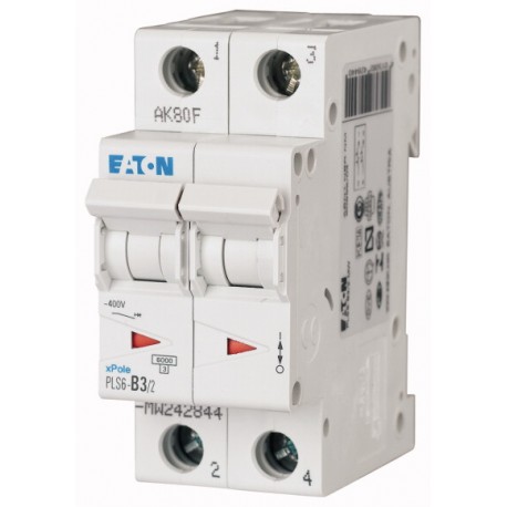 PLS6-C3/2-MW 242870 EATON ELECTRIC Перегрузки по току выключателя, 3А, 2 р, тип C характеристики