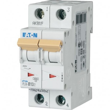 PLS6-D13/2-MW 242901 EATON ELECTRIC Перегрузки по току выключателя, 13А, 2 р, тип D характеристики