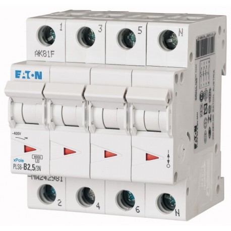 PLS6-B2,5/3N-MW 242981 EATON ELECTRIC Over current switch, 2, 5 A, 3pole+N, type B characteristic