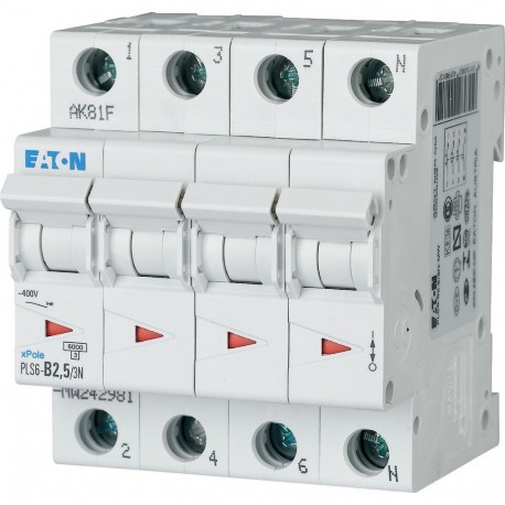 PLS6-B2,5/3N-MW 242981 EATON ELECTRIC Miniature circuit breaker (MCB), 2, 5 A, 3pole+N, type B characteristic