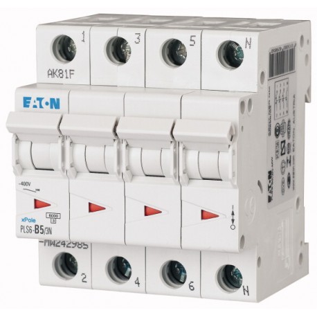 PLS6-B5/3N-MW 242985 EATON ELECTRIC Over current switch, 5A, 3pole+N, type B characteristic