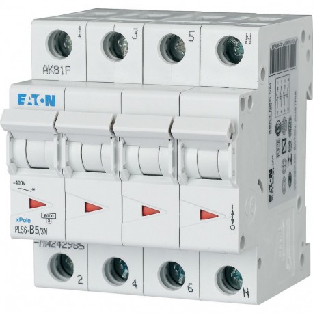 PLS6-B5/3N-MW 242985 EATON ELECTRIC Miniature circuit breaker (MCB), 5A, 3pole+N, type B characteristic