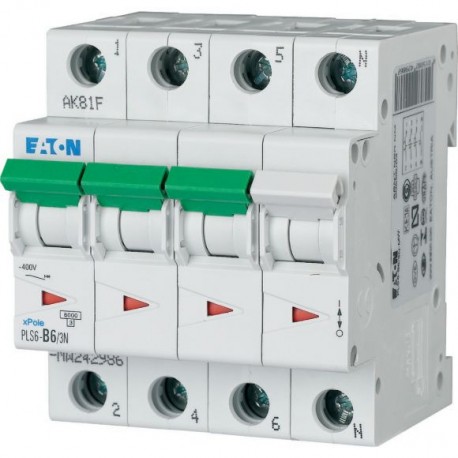 PLS6-B6/3N-MW 242986 Y7-242986 EATON ELECTRIC Disjoncteur modulaire, 6A, 3p+N, courbe B