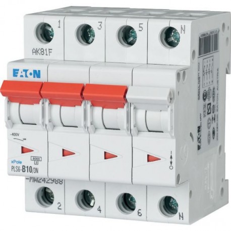 PLS6-B10/3N-MW 242988 EATON ELECTRIC Защитный выключатель LS, 10A, 3-пол.+N, B-Char