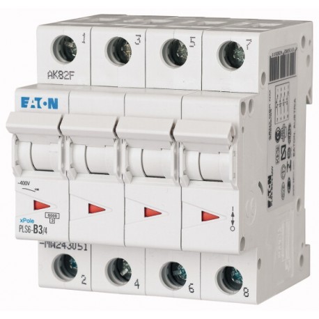 PLS6-B3/4-MW 243051 EATON ELECTRIC Over current switch, 3A, 4 p, type B characteristic