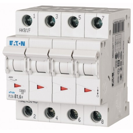 PLS6-C1,6/4-MW 243074 EATON ELECTRIC Int. magnetotérmico, 4P, curva C, 1,6A