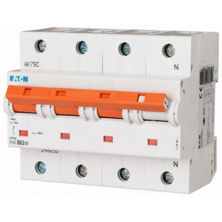 PLHT-D63/3N 248073 EATON ELECTRIC Interruttore protettore, 63A, 3p+N, curva caratteristica D
