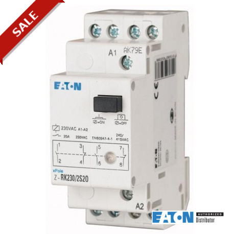 Z-RK24/2S2O 265239 EATON ELECTRIC Relais modulaire, 24VAC/50Hz, 2 s, 20A, 2PE