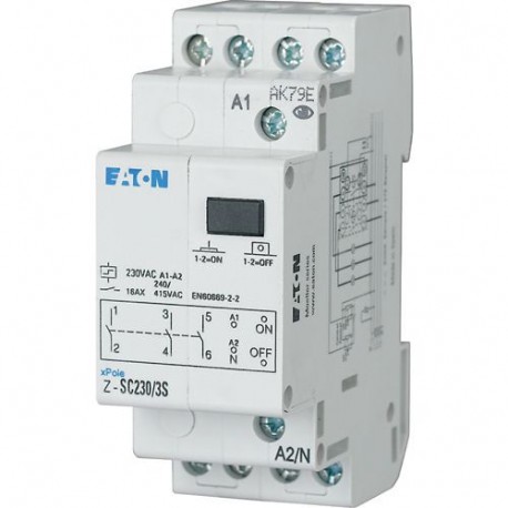 Z-SC230/3S 265321 EATON ELECTRIC Télérupteur, commande centralisée, 230AC, 3F, 16A, 50/60Hz, 2PE