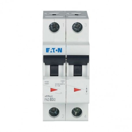 FAZ-B3/2 278724 EATON ELECTRIC Автоматический выключатель 3А, кривая отключения В, 2 полюса, откл. способнос..