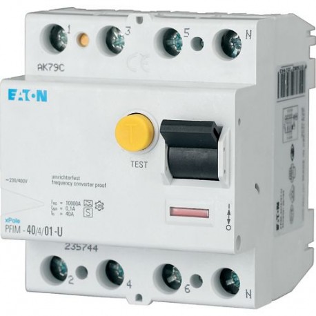 PFIM-100/4/03-U 290222 FRCDM-63/4/03-U EATON ELECTRIC Interrupteur différentiel, 100A, 4 pôles, 300mA, type U