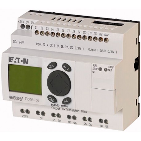 EC4P-221-MTAD1 106395 0004519736 EATON ELECTRIC Compact PLC, 24 V DC, 12DI(of 4AI), 8DO(T), 1AO, CAN, display