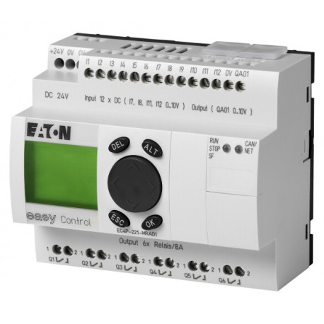 EC4P-221-MRAD1 106397 4519734 EATON ELECTRIC PLC, 24VDC, 12DI(di cui 4AI), 6DO(R), 1AO, CAN, display