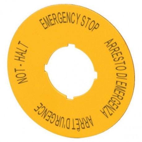 M22-XAK11 121085 M22-XAK11Q EATON ELECTRIC Label, emergency stop, D 90mm, yellow, DE, EN, FR, IT