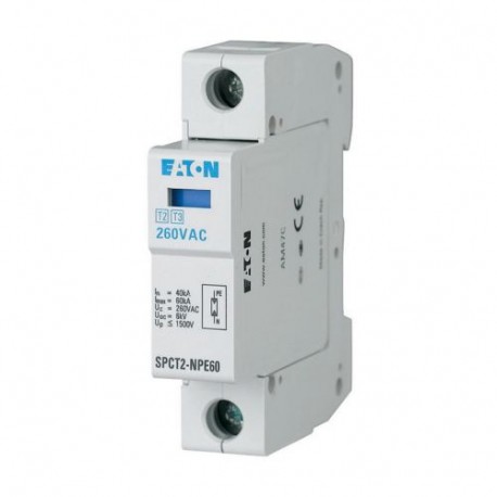 SPCT2-NPE60/1 167618 EATON ELECTRIC Protección de sobretensiones con cartuchos, 1P+N, 260VAC, 30 kA