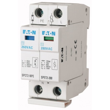 SPET2-280/1+NPE 168699 SPET2-280/1NPE EATON ELECTRIC Parasurtenseur complet, 1 pôle+N, 280 VCA, 2 x 10 kA