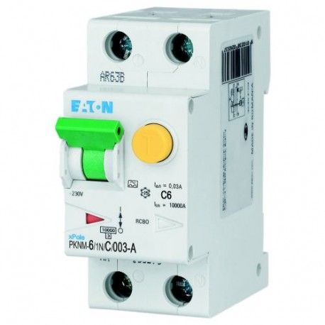 PKNM-6/1N/C/003-A-MW 236022 EATON ELECTRIC RCD/MCB combination switch, 6A, 30mA, C-LS-Char, 1N pole, FI-Char..