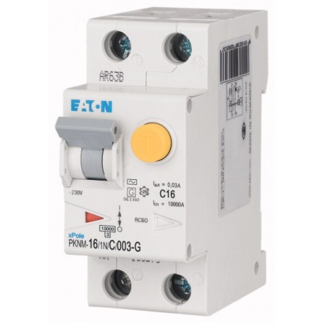 PKNM-16/1N/C/003-G-MW 236221 EATON ELECTRIC RCD/MCB combination switch, 16A, 30mA, miniature circuit-br. typ..