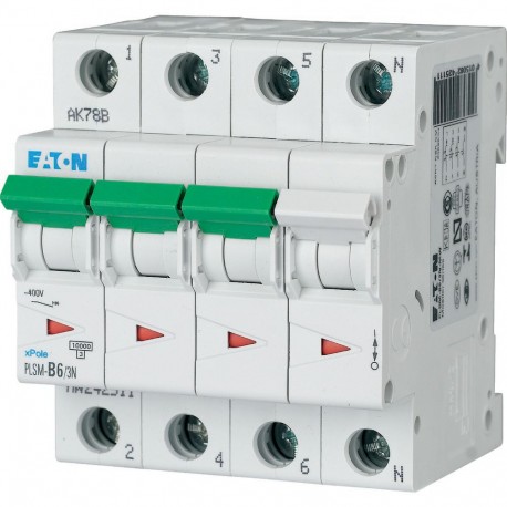 PLSM-B6/3N-MW 242511 Y7-242511 EATON ELECTRIC Interruttore protettore, 6A, 3p+N, curva caratteristica B
