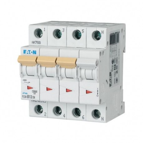 PLSM-B13/3N-MW 242515 EATON ELECTRIC Over current switch, 13A, 3pole+N, type B characteristic
