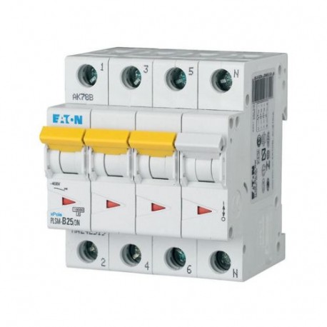 PLSM-B25/3N-MW 242519 Y7-242519 EATON ELECTRIC Interruttore protettore, 25A, 3p+N, curva caratteristica B