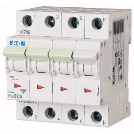 PLSM-C8/3N-MW 242538 EATON ELECTRIC Перегрузки по току выключателя, 8А, 3pole + N, тип C характеристика