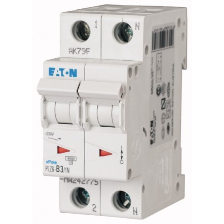 PLZ6-B3/1N-MW 242775 EATON ELECTRIC Over current switch, 3A, 1pole+N, type B characteristic