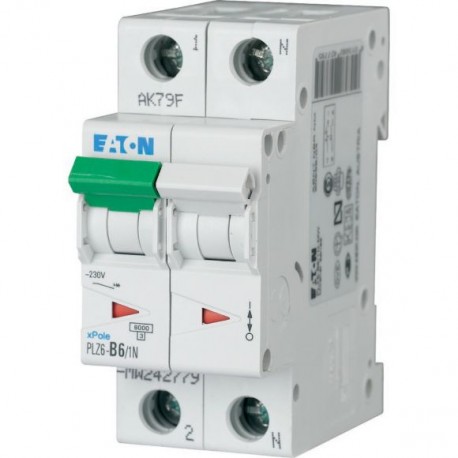 PLZ6-B6/1N-MW 242779 Y7-242779 EATON ELECTRIC Disjoncteur modulaire, 6A, 1p+N, courbe B