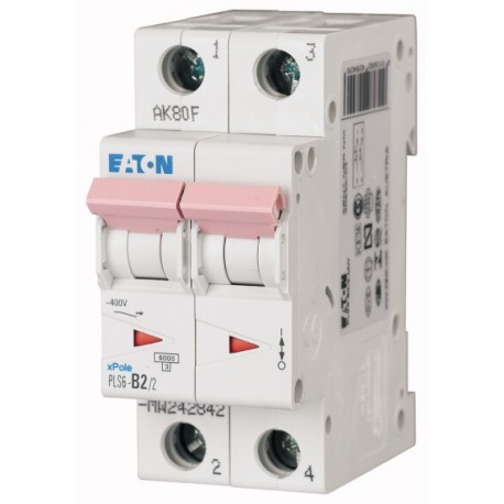 PLS6-B2/2-MW 242842 EATON ELECTRIC Over current switch, 2A, 2 p, type B characteristic