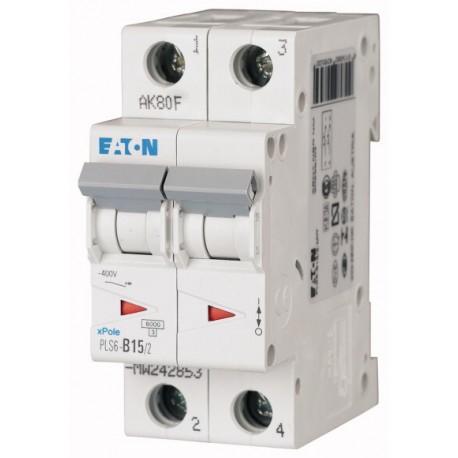 PLS6-D15/2-MW 242902 EATON ELECTRIC Over current switch, 15A, 2 p, type D characteristic