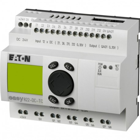 EASY822-DC-TC 256275 0004520970 EATON ELECTRIC Relè di comando, 24VDC, 12DI(4AI), trasf 8DO, 1AO, display, o..
