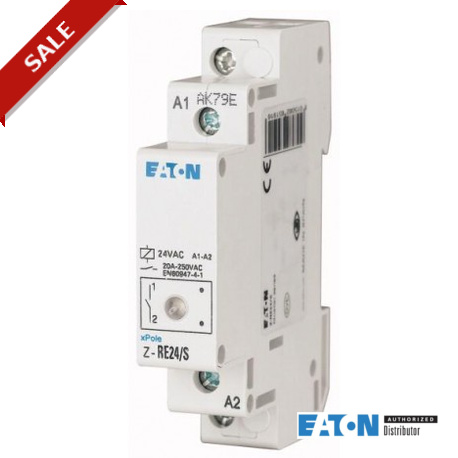 Z-RE12/2S2O 265233 EATON ELECTRIC Installation relay, 12VAC/50Hz, 2N/O, 20A, 2HP