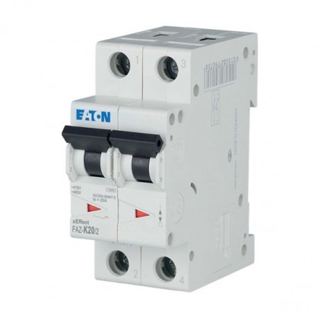 FAZ-K20/2 278799 Y7-278799 EATON ELECTRIC Miniature circuit breaker (MCB), 20A, 2p, K-Char, AC