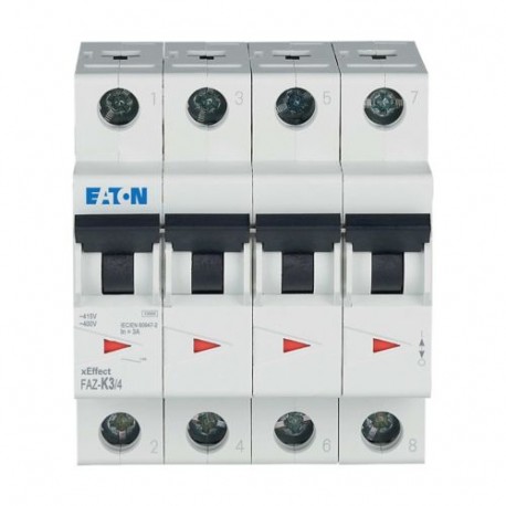 FAZ-K3/4 279093 EATON ELECTRIC Автоматический выключатель 3А, кривая отключения К, 4 полюса, откл. способнос..