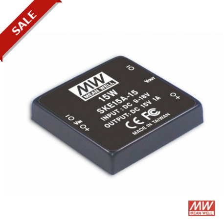SKE15C-24 MEANWELL Convertidor CC/CC para circuito impreso, Entrada: 36-72VCC, Salida: 24VCC, 0,6A. Potencia..