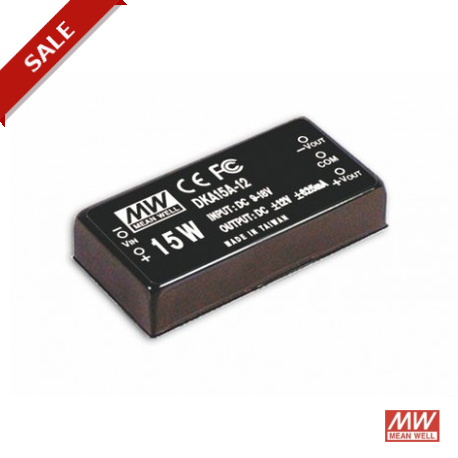 DKA15B-12 MEANWELL Convertidor CC/CC para circuito impreso, Entrada: 18-36VCC, Salida: ±12VCC, 0,62A. Potenc..