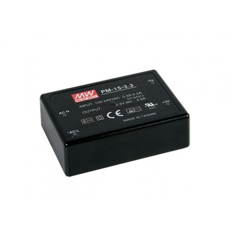 PM-15-12 MEANWELL Alimentation AC-DC encapsulé, Sortie 12VDC / 1,25 A, à montage sur circuit, 2xMOPP