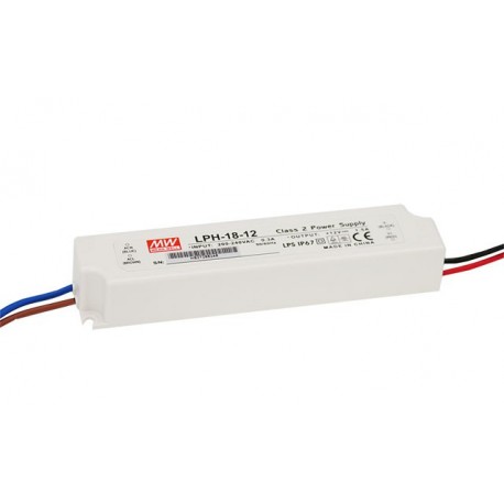 LPH-18-36 MEANWELL Driver LED, Entrada: 180-264VCA, Salida: 36VCC, 500mA Potencia: 18W. Caja plástico. IP67