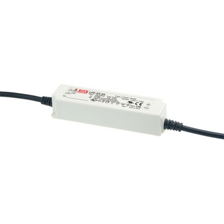 LPF-25-12 MEANWELL Driver LED, Entrada: 90-305VCA, Salida: 12VCC, 2.1A. Potencia: 25.2W, caja de plástico IP..