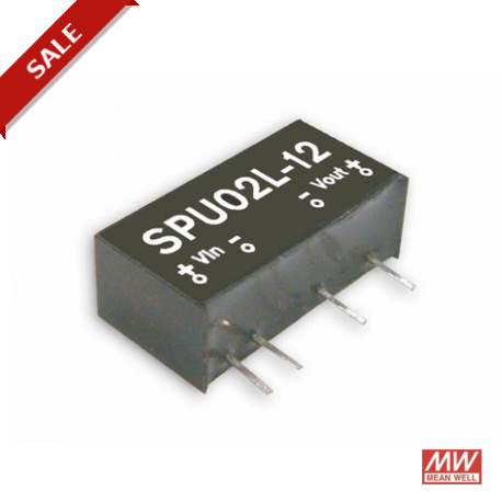 SPU02N-15 MEANWELL DC-DC Converter for PCB mount, Input 24VDC ±10%, Output 15VDC / 0.133A, SIP through hole ..