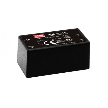 IRM-10-15 MEANWELL AC-DC Single output Encapsulated power supply, Input 85-264VAC, Output 15VDC / 0.67A, PCB..