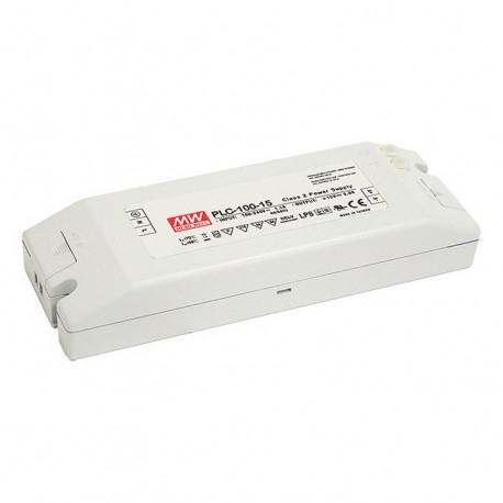 PLC-100-15 MEANWELL Driver LED AC-DC uscita singola, Tensione Costante (CV), Uscita 15VDC / 5A, I/O morsetti..