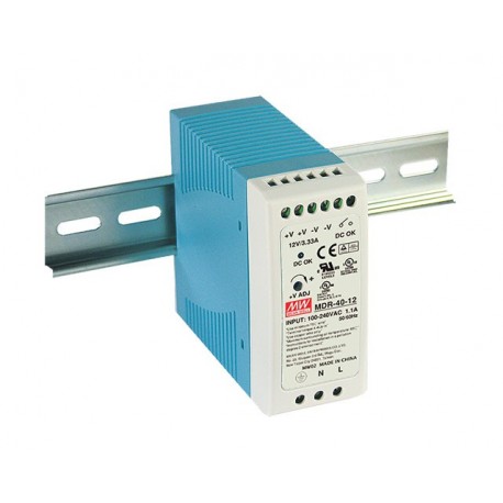 MDR-40-12 MEANWELL AC-DC Industrial DIN rail power supply, Output 12VDC / 3.33A, plastic case