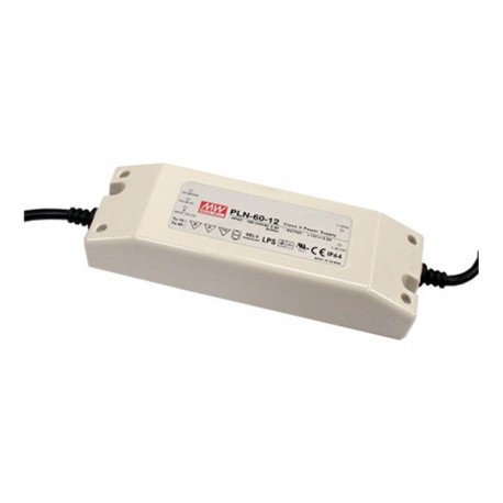 PLN-60-24 MEANWELL AC-DC Single output LED driver Mix mode (CV+CC), Output 24VDC / 2.5A, cable output, Encap..