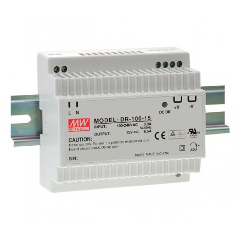 DR-100-24 MEANWELL Alimentazione AC-DC Industriale su guida DIN, Uscita 24VCC / 4.2 A, custodia in plastica ..