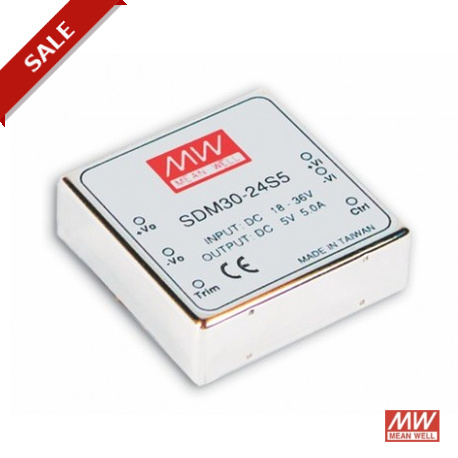 SDM30-24S3 MEANWELL Convertidor CC/CC para circuito impreso, Entrada: 18-36VCC, Salida: 3,3VCC, 5A. Potencia..